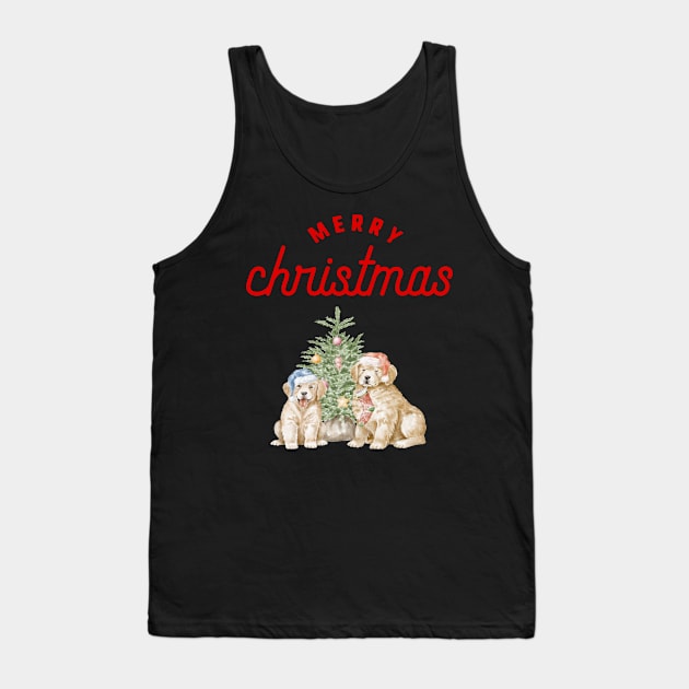 Merry Christmas Puppy Festive Holiday Design Tank Top by BirdsnStuff